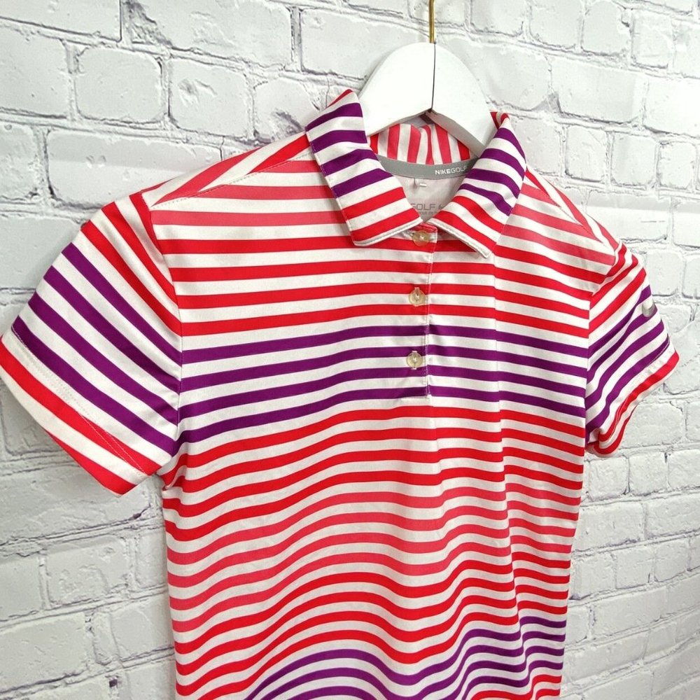 Nike Golf Striped Polo Shirt Girls Multicolor LG - Picture 2 of 5